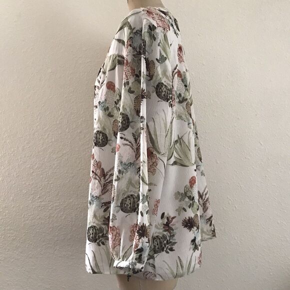 Chicos Ivory Floral Crinkled Boho Gypsy Tunic Top Long Sleeve Blouse NWOT - L - Picture 4 of 9
